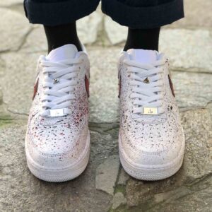 Nike Air Force One Custom Swoosh Goccia e Sporcatura Rosso & Nero