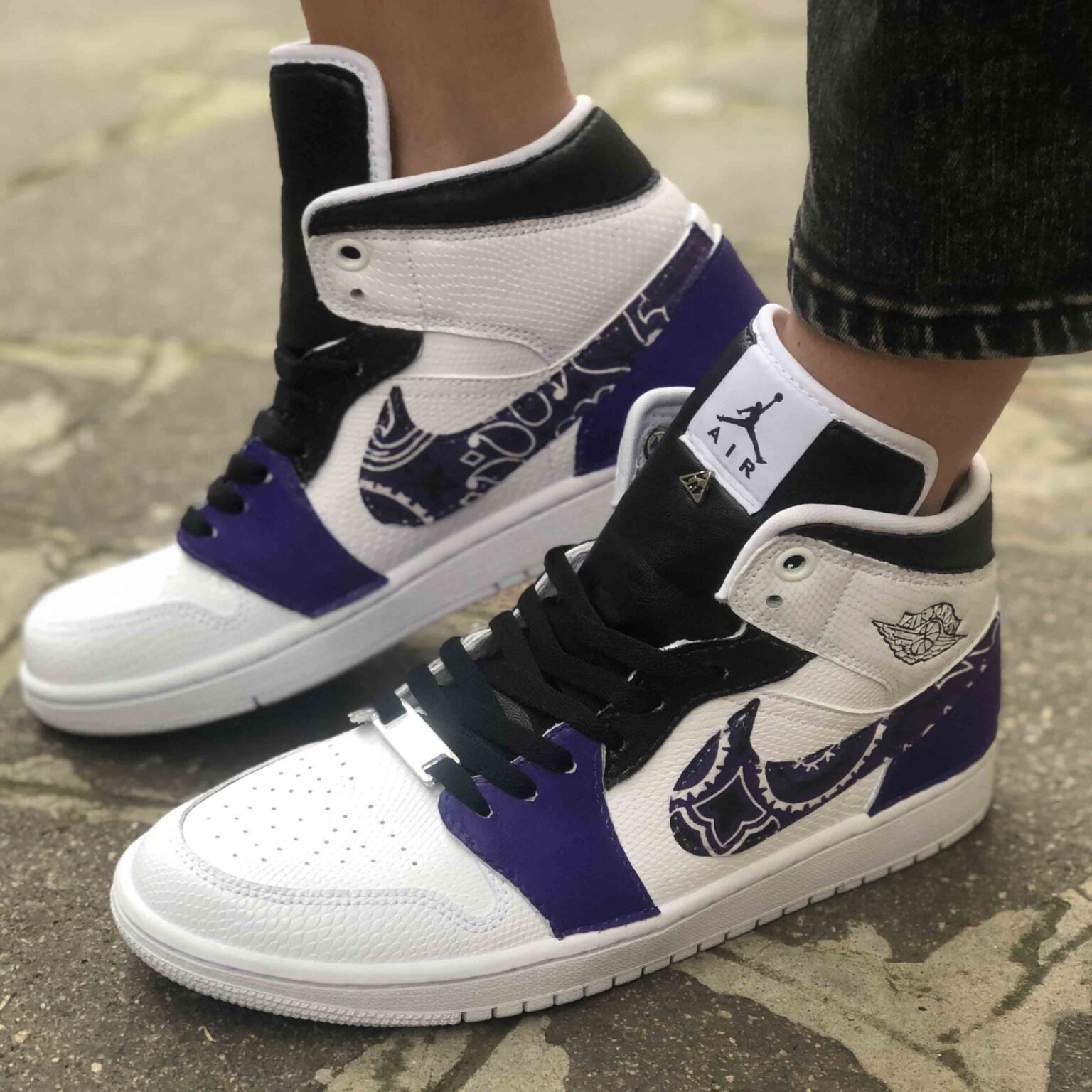 Nike Jordan 1 Custom Bandana Viola e Inserti Pelle LLab Scarpe Custom