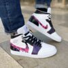 Nike Jordan 1 Custom Swoosh Effetto Goccia, Inserti cuciti a mano e Lacci Neri