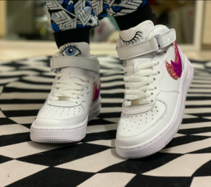 Nike Air Force One Custom MID Doppio Swoosh Glitter Rosa, Fucsia con Dettagli Dipinti a mano