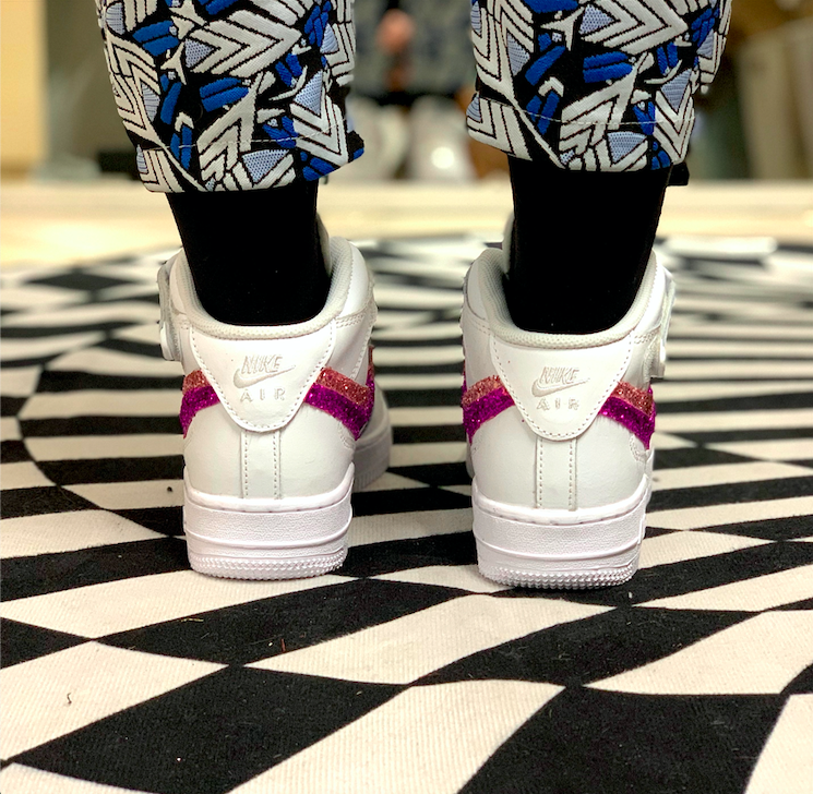 Nike Air Force One Custom MID Doppio Swoosh Glitter Rosa, Fucsia con Dettagli Dipinti a mano