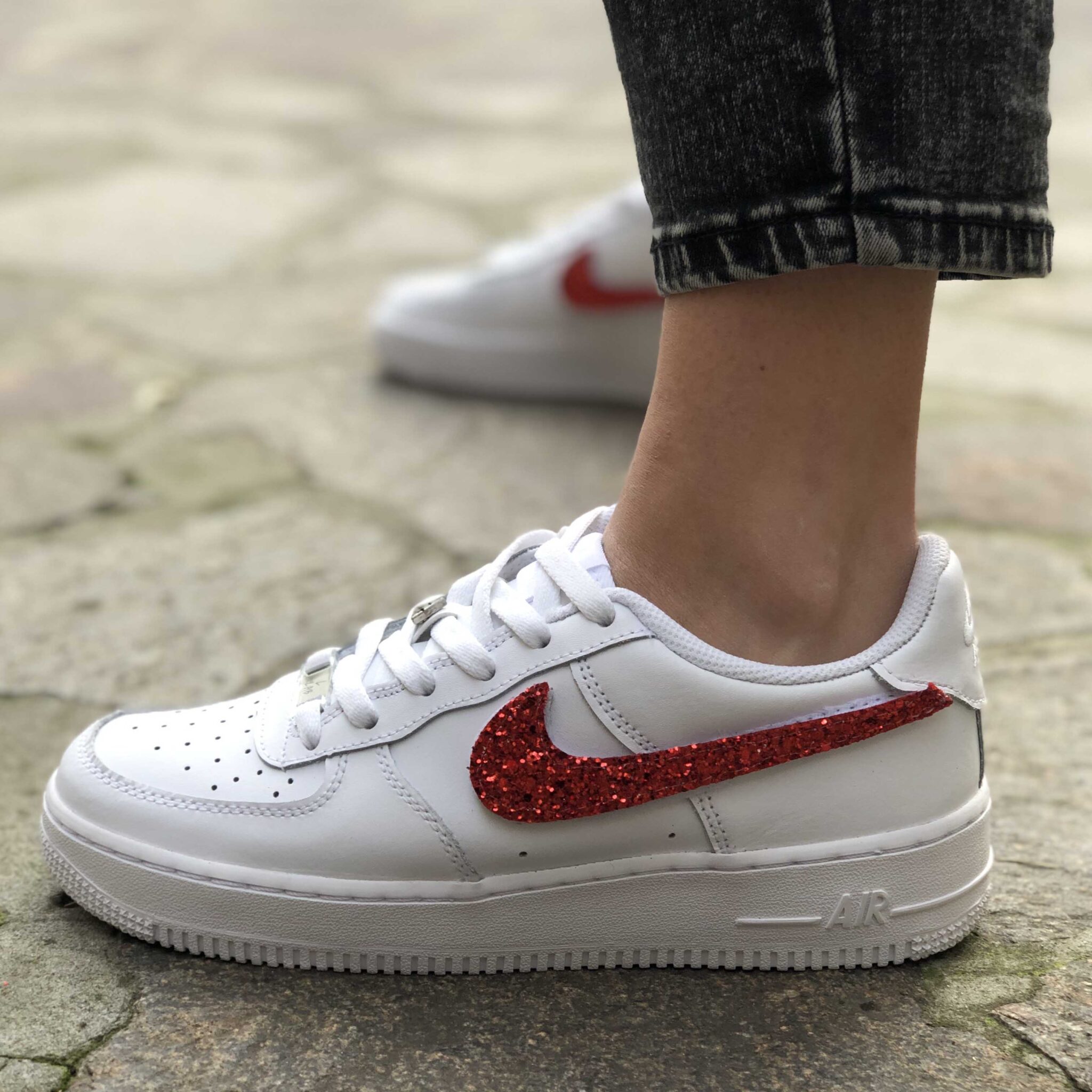 Nike Air Force One Custom Glitter Rosso LLAB Scarpe Custom
