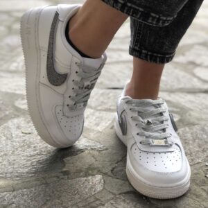 Nike Air Force One Custom Swoosh e Lacci Glitter Argento