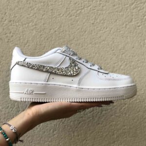 Nike Air Force One Custom Swoosh e Lacci Glitter Argento Shine
