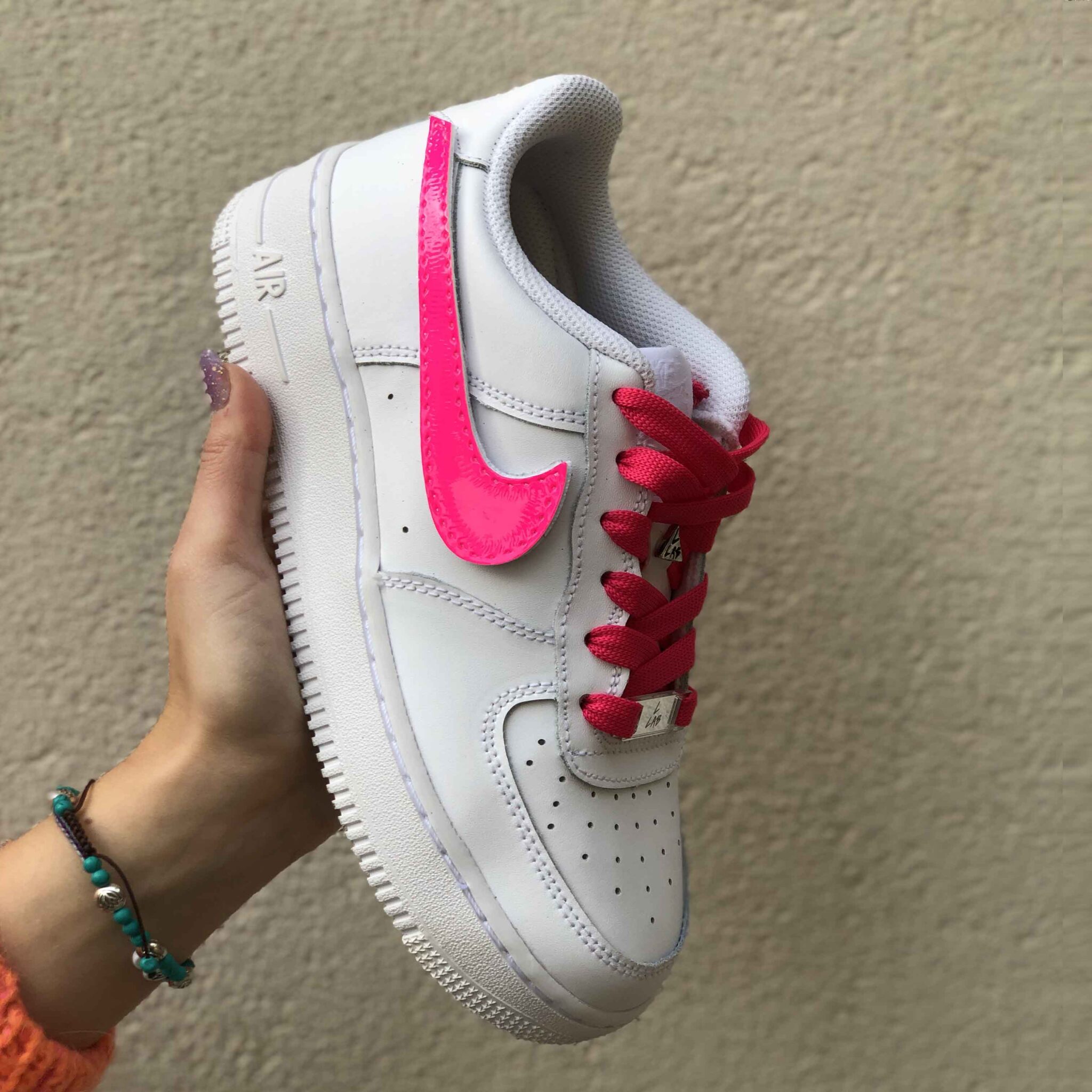 Nike Air Force One Custom Swoosh E Lacci Fucsia | LLAB Scarpe Custom - Foto 4