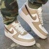 Nike Air Force One Custom Dipinte A Mano Beige Swoosh Sfumato Marrone
