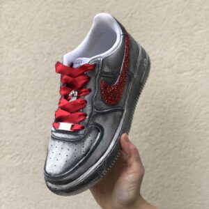 Nike Air Force One Custom Délavé Swoosh Glitter Rosso