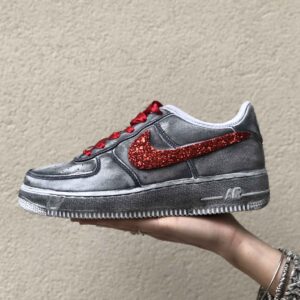 Nike Air Force One Custom Délavé Swoosh Glitter Rosso