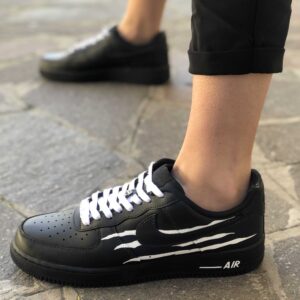 Nike Air Force One Custom Swoosh Con Graffio & Lacci Bianchi