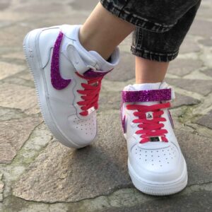 Nike Air Force One Custom MID Swoosh e Dettagli Fucsia