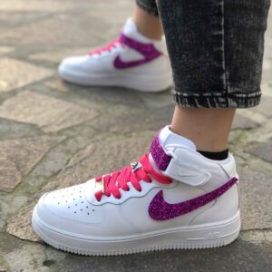 Nike Air Force One Custom MID Swoosh e Dettagli Fucsia