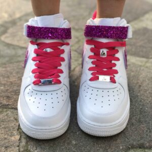 Nike Air Force One Custom MID Swoosh e Dettagli Fucsia
