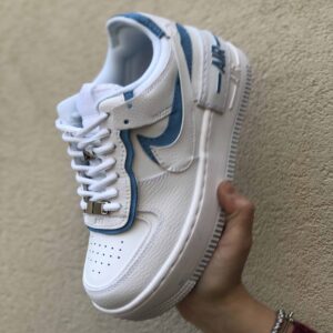 Nike Air Force 1 Shadow Custom Doppio Swoosh Azzurro Cucito A Mano