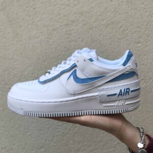 Nike Air Force 1 Shadow Custom Doppio Swoosh Azzurro Cucito A Mano
