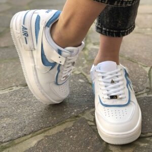Nike Air Force 1 Shadow Custom Doppio Swoosh Azzurro Cucito A Mano