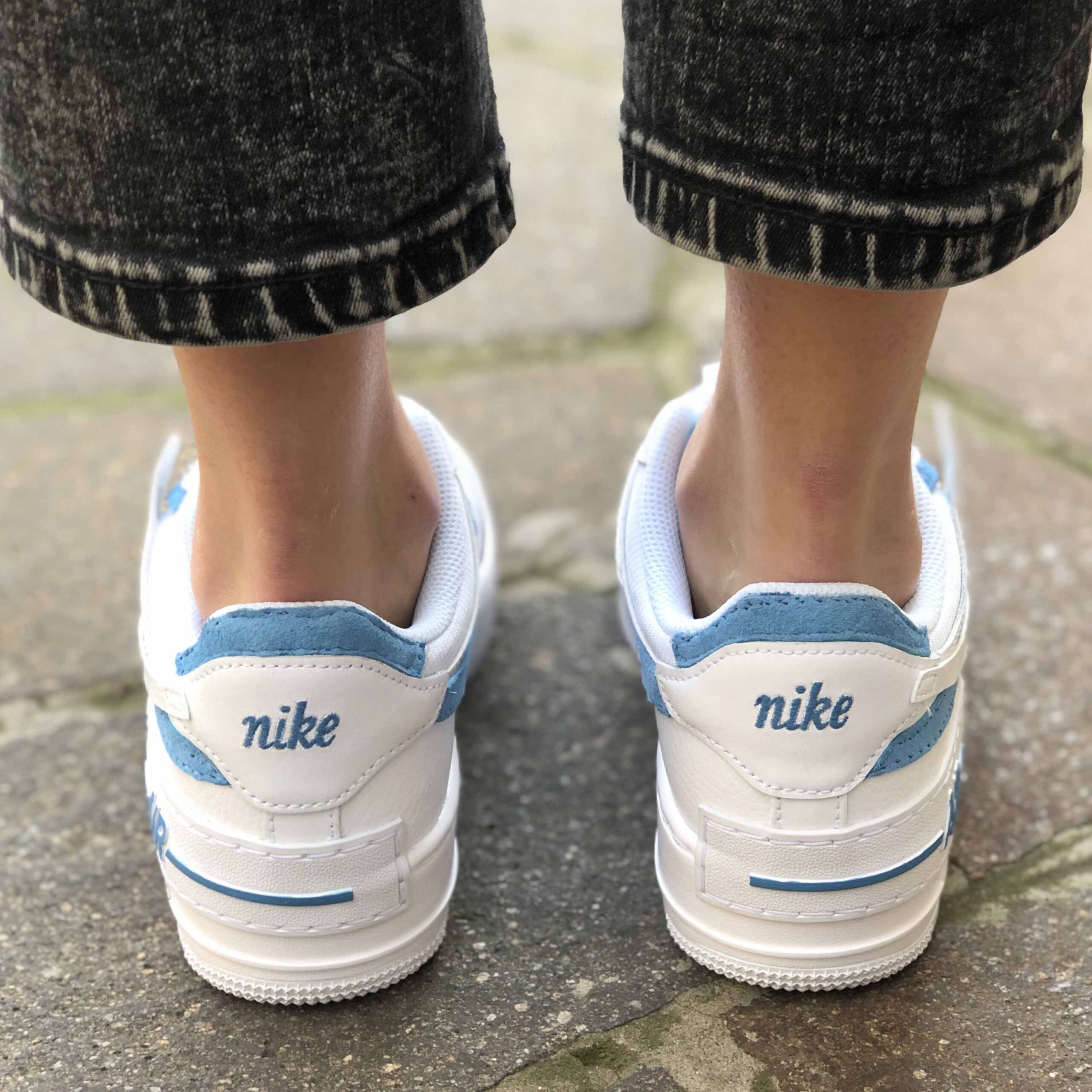 Nike Air Force 1 Custom Shadow Swoosh Azzurro LLab Scarpe Custom