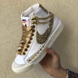 Nike Blazer Customized Swoosh Glitter, Catene, Borchie Oro e Lacci Raso