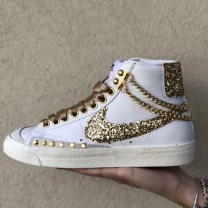 Nike Blazer Customized Swoosh Glitter, Catene, Borchie Oro e Lacci Raso