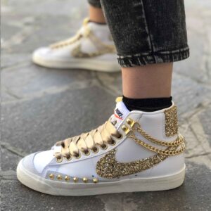 Nike Blazer Customized Swoosh Glitter, Catene, Borchie Oro e Lacci Raso