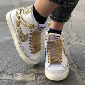 Nike Blazer Customized Swoosh Glitter, Catene, Borchie Oro e Lacci Raso