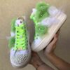 Converse All Star Personalizzate Move Platform Sposa Pizzo, Perle, Strass Dorati e Raso con Rose Verdi e Bianche