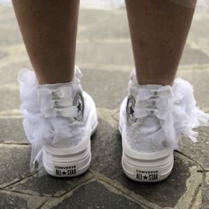 Converse All Star Personalizzate Move Platform Sposa Rose, Pizzo, Perle, Strass Argento