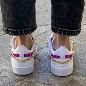 Nike Court Vision Custom Swoosh Glitter Fucsia, Catene e Fiocco Oro