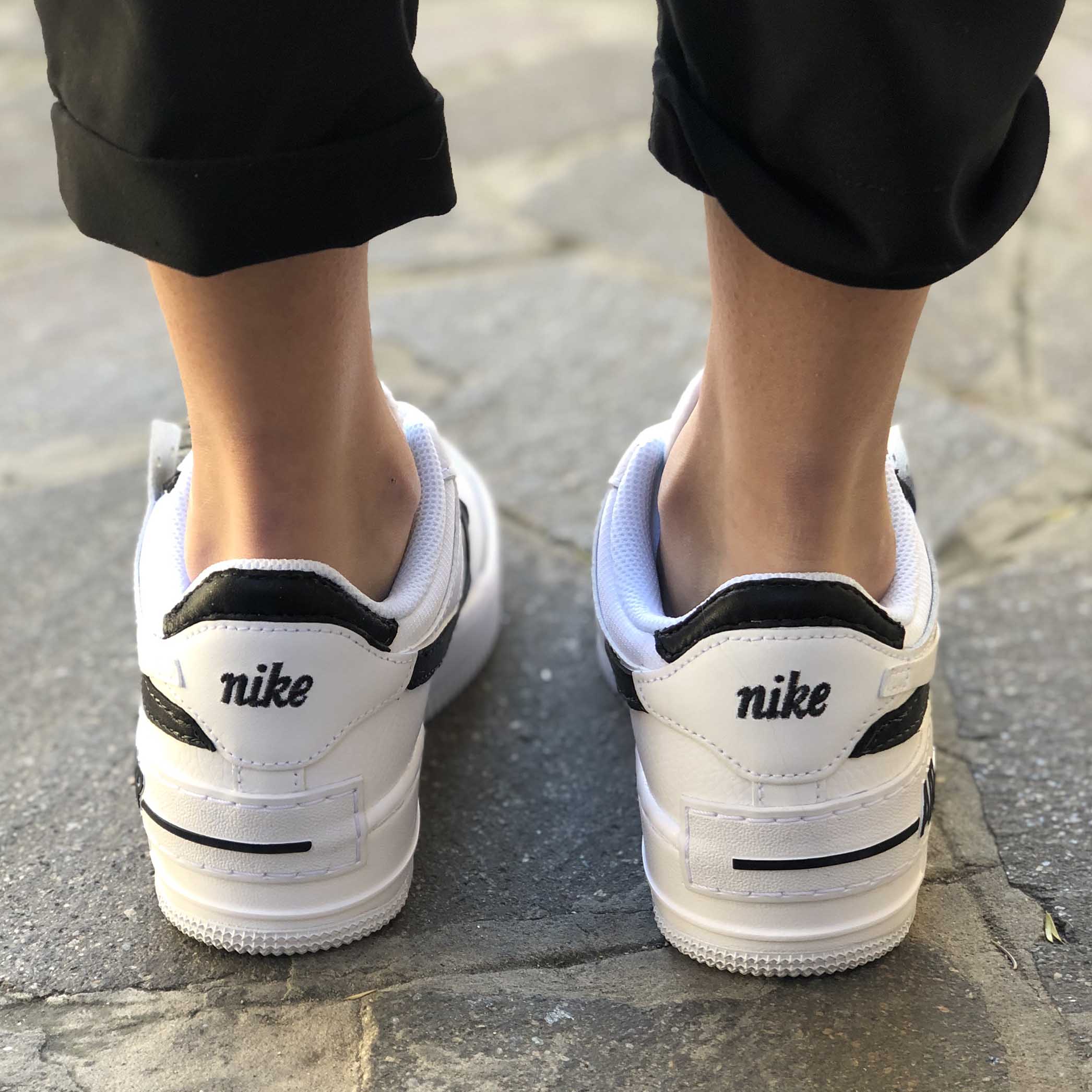 Nike Air Force 1 Shadow Custom Doppio Swoosh Nero Cucito A Mano