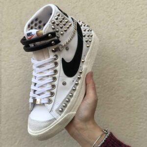Nike Blazer Customized Borchie, Catene e Swoosh Nero Cucito A Mano