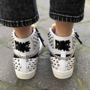 Nike Blazer Customized Borchie, Catene e Swoosh Nero Cucito A Mano