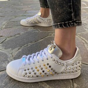 Adidas Stan Smith Personalizzate Borchie Argento Oro con inserti Argento
