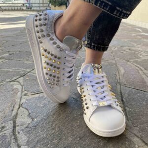 Adidas Stan Smith Personalizzate Borchie Argento Oro con inserti Argento