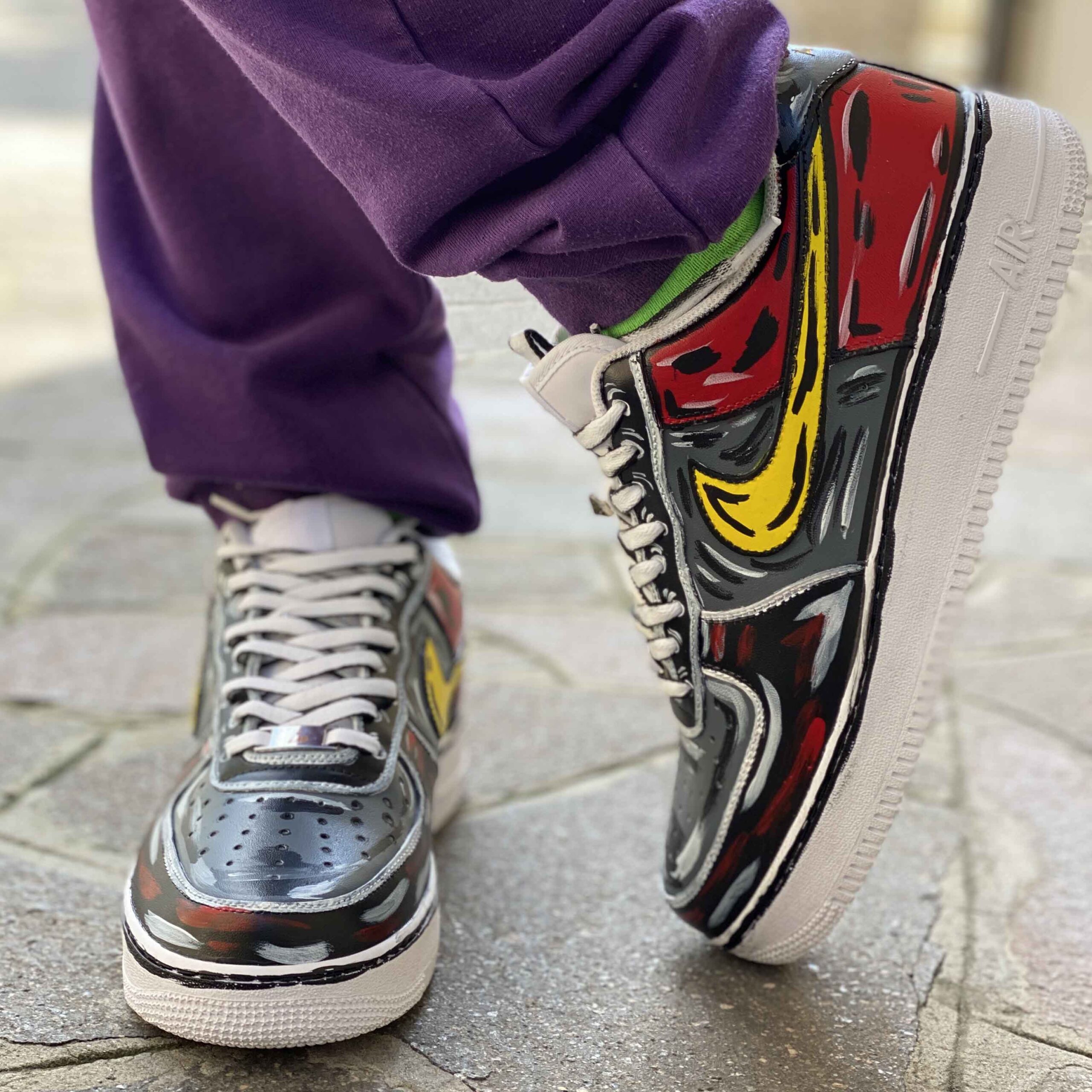 Nike Air Force One Custom Cartoon Dipinte A Mano Multicolor Dark