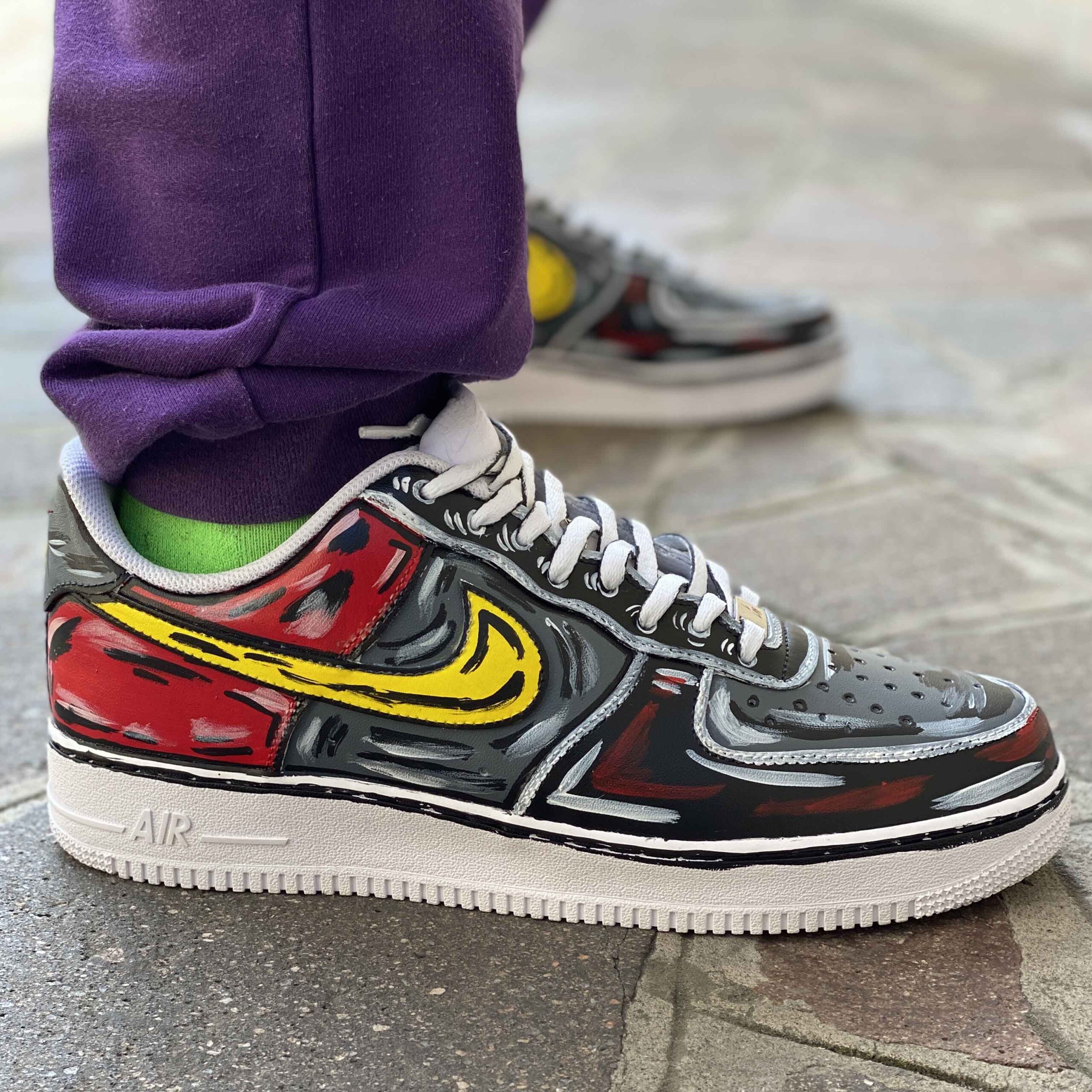 Nike Air Force One Custom Cartoon Dipinte A Mano Multicolor Dark