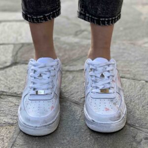 Nike Air Force One Custom Doppio Swoosh Glitter e Sporcatura Rosa e Argento