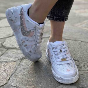 Nike Air Force One Custom Doppio Swoosh Glitter e Sporcatura Rosa e Argento