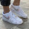 Nike Air Force One Custom Doppio Swoosh Glitter e Sporcatura Rosa e Argento