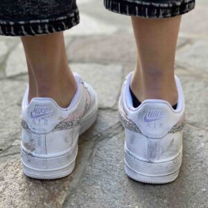 Nike Air Force One Custom Doppio Swoosh Glitter e Sporcatura Rosa e Argento