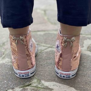 Converse All Star Personalizzate Paillettes Rosa con Fiocco Argento