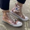 Converse All Star Personalizzate Paillettes Rosa con Fiocco Argento
