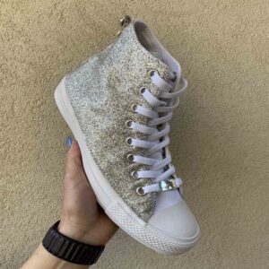 Converse All Star Personalizzate Total Glitter Argento con Fiocco