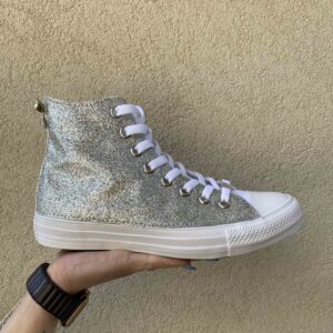 Converse All Star Personalizzate Total Glitter Argento con Fiocco