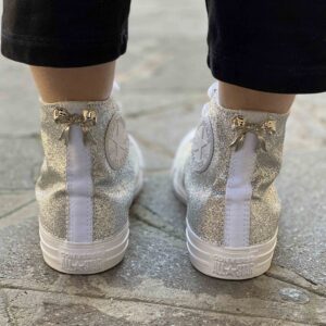 Converse All Star Personalizzate Total Glitter Argento con Fiocco