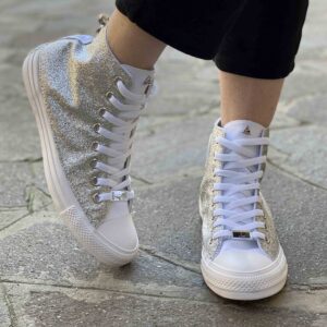 Converse All Star Personalizzate Total Glitter Argento con Fiocco