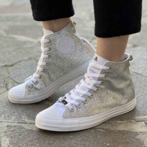 Converse All Star Personalizzate Total Glitter Argento con Fiocco