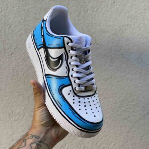 Nike Air Force One Custom Cartoon Dipinte A Mano Azzurro e Nero