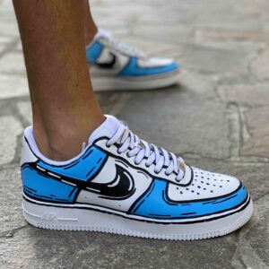 Nike Air Force One Custom Cartoon Dipinte A Mano Azzurro e Nero