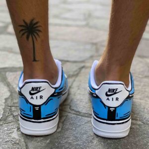 Nike Air Force One Custom Cartoon Dipinte A Mano Azzurro e Nero
