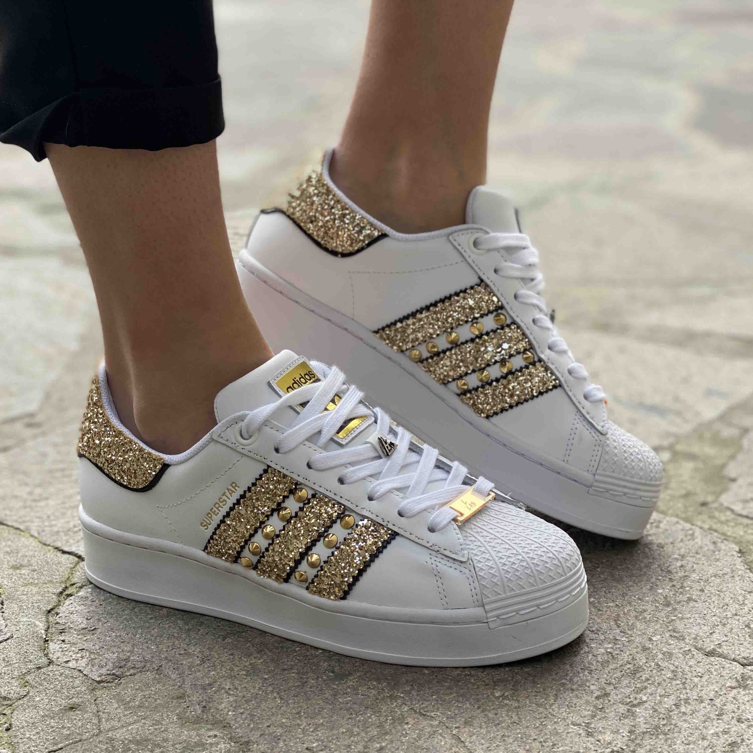 Adidas Superstar Bold Personalizzate Glitter e Borchie Oro Vol. 2