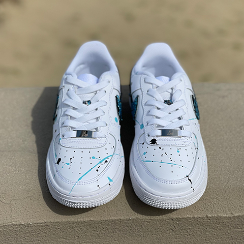 Nike Air Force One Custom Swoosh Squamato e Sporcatura Nero Azzurra